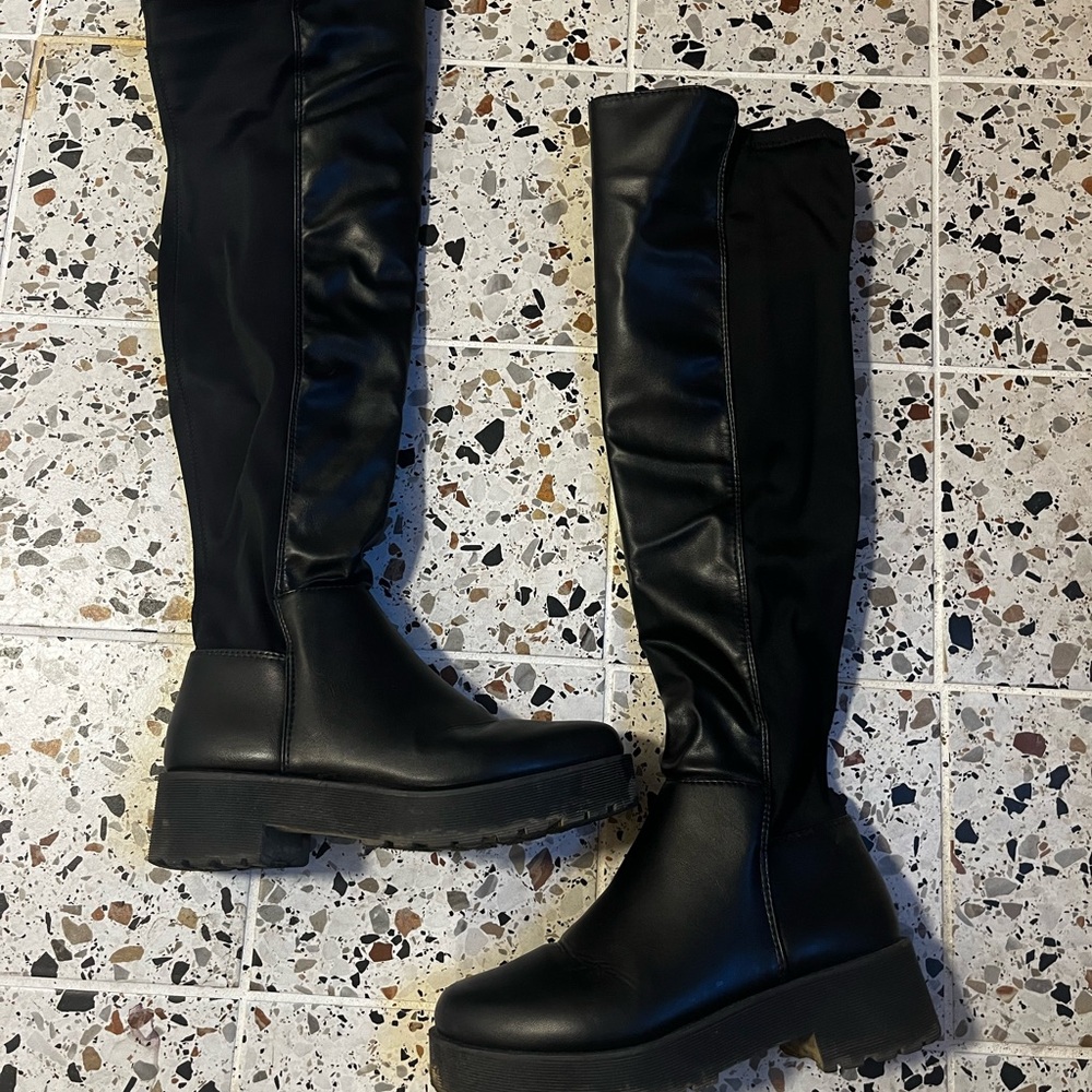 Black Over the Knee Boots with Chunky Sole
